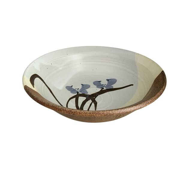 11 1/4” Stoneware Bowl Signed (Gary) Shaffer Blue Flowers Brown Yellow Dish - Picture 11 of 12